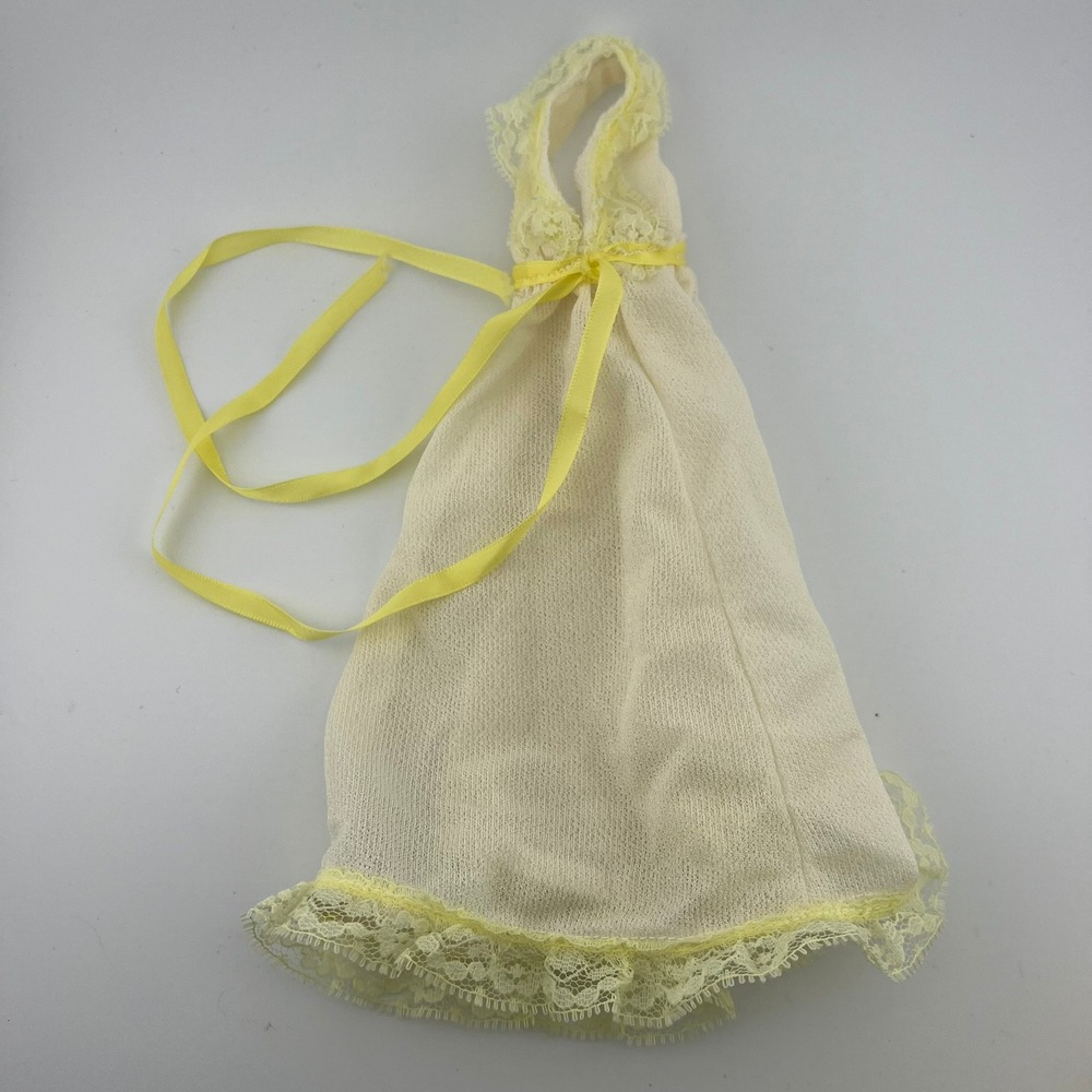 Vintage Barbie Yellow Sheer Nightgown Lace Trim Untagged 1960s Style